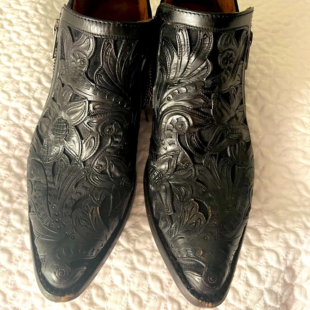 FRYE - Judith zip booties carved with sunflower & floral swirls (7)